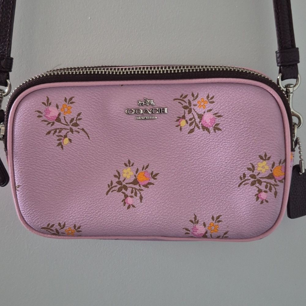COACH Sadie Crossbody Clutch With Cross Stitch Floral Print F22836 Lavender Pink - Picture 3 of 17